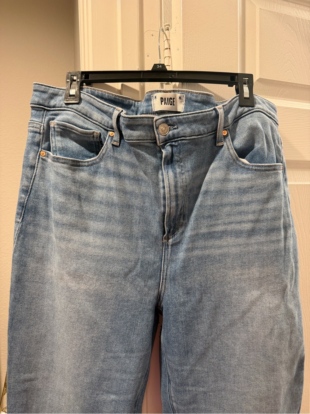 PAIGE Faded Light Blue High-Rise Straight Jeans
